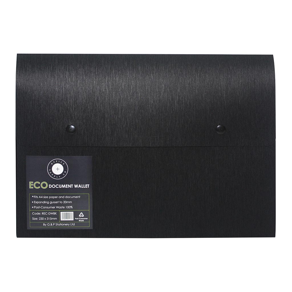 OSC Eco Document Wallet A4 Domed Closure Black OSC Eco Document Wallet A4 Domed Closure Black
