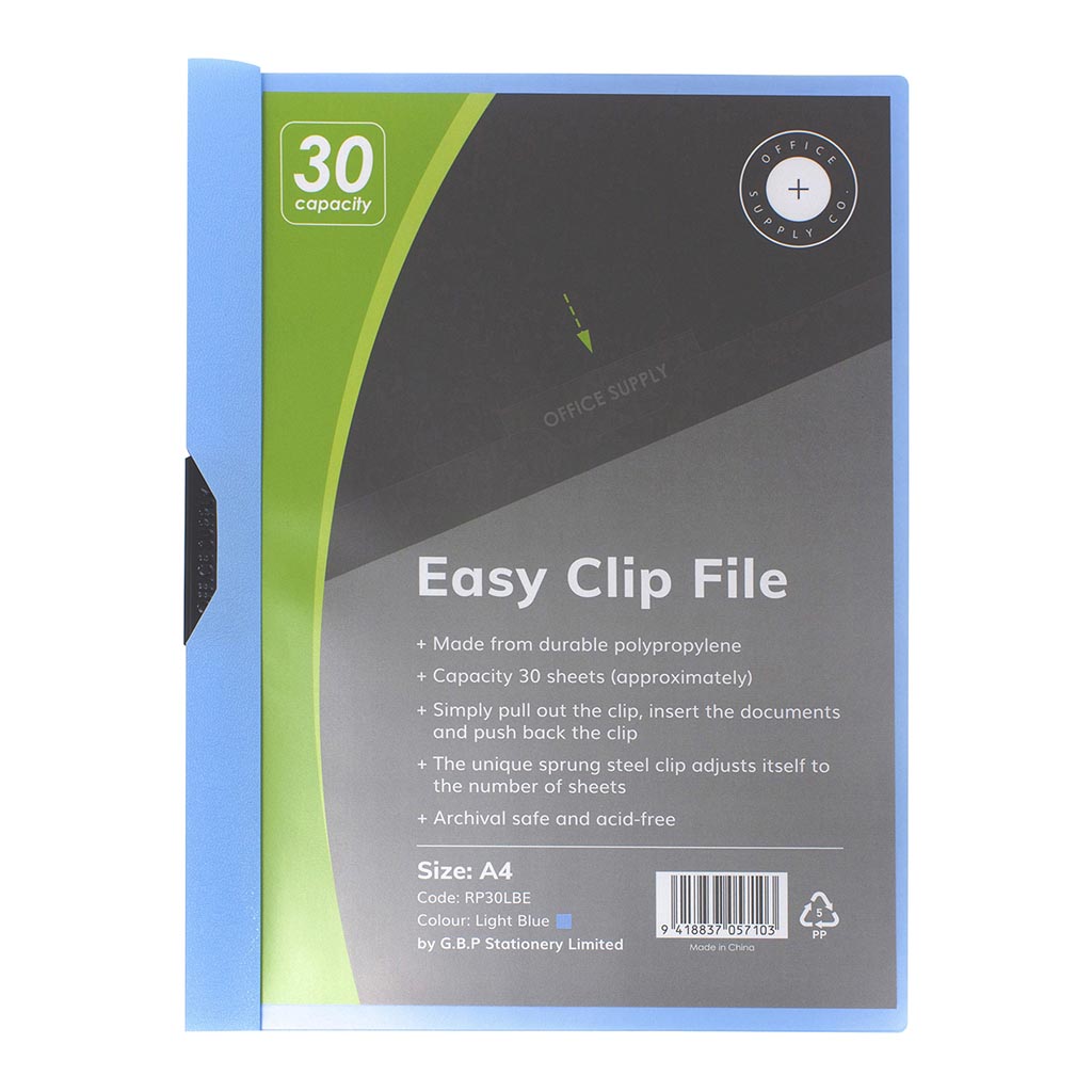 OSC Clip Easy File A4 Light Blue 30 Sheet OSC Clip Easy File A4 Light Blue 30 Sheet